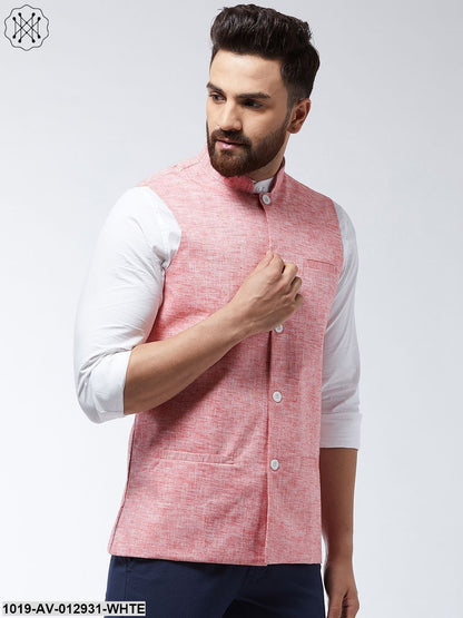 Men's Cotton Linen Blend Coral Nehru Jacket