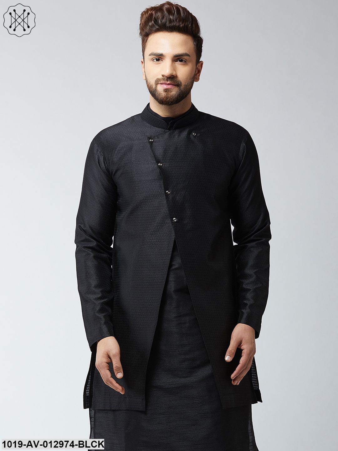 Men's Silk Blend Black Only Sherwani Jacket