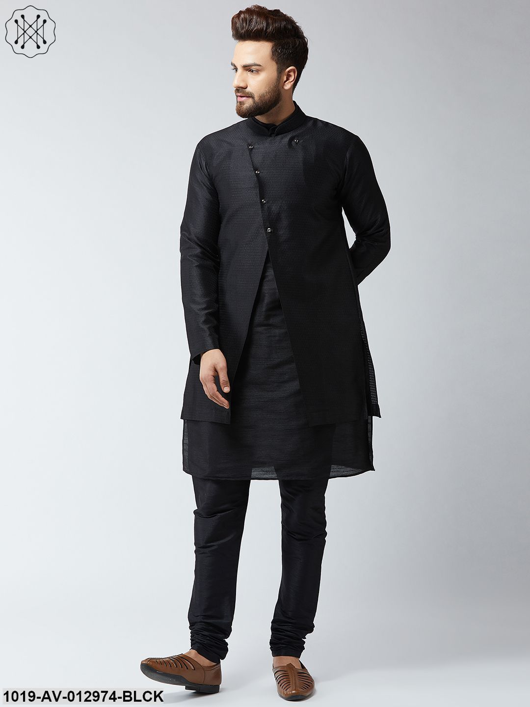 Men's Silk Blend Black Only Sherwani Jacket