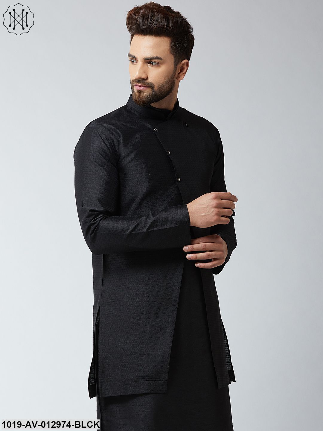 Men's Silk Blend Black Only Sherwani Jacket