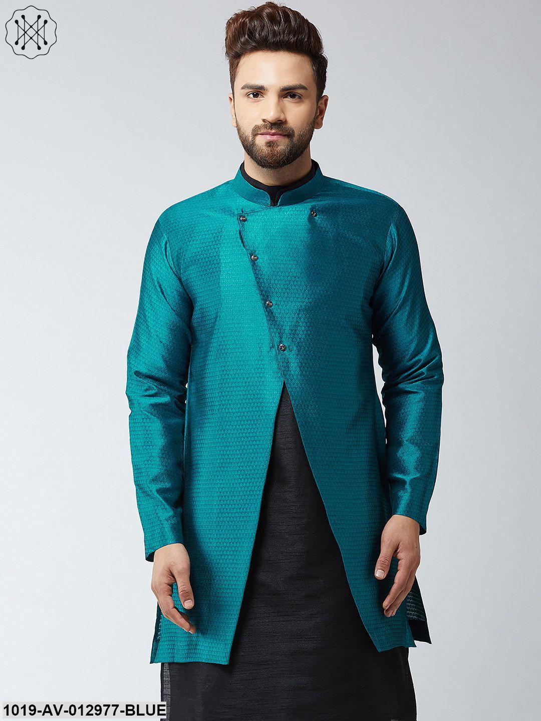 Men's Silk Blend Peacock Blue Only Sherwani Jacket