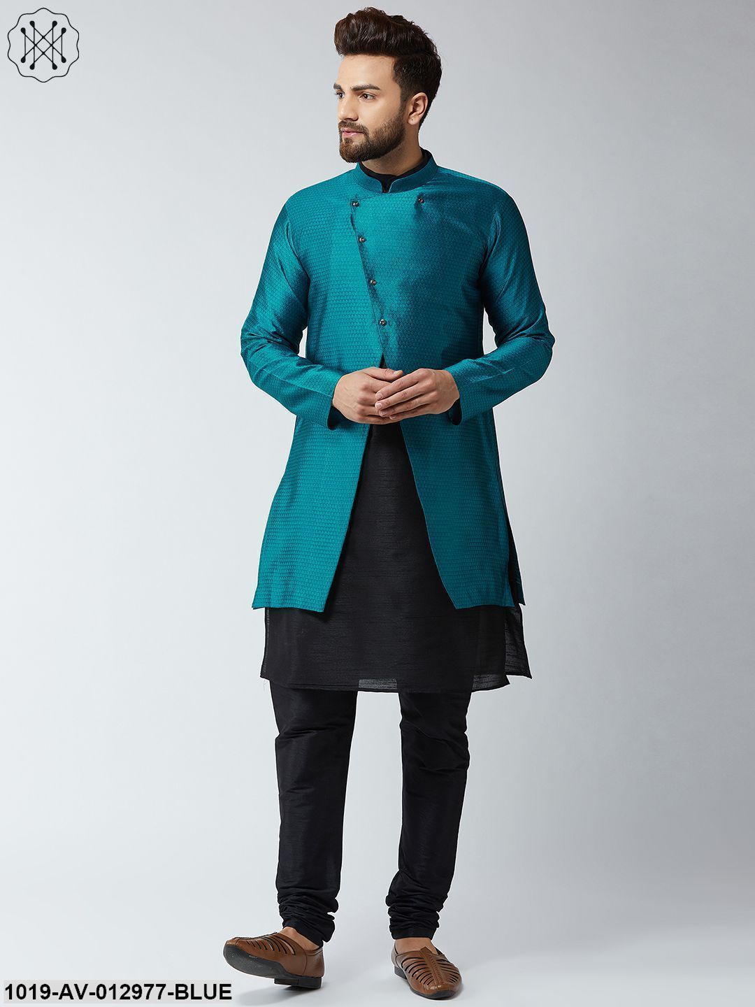 Men's Silk Blend Peacock Blue Only Sherwani Jacket