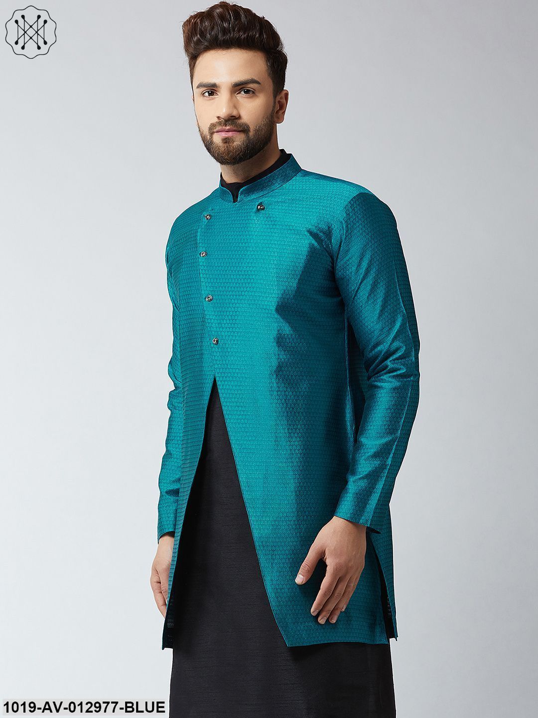 Men's Silk Blend Peacock Blue Only Sherwani Jacket