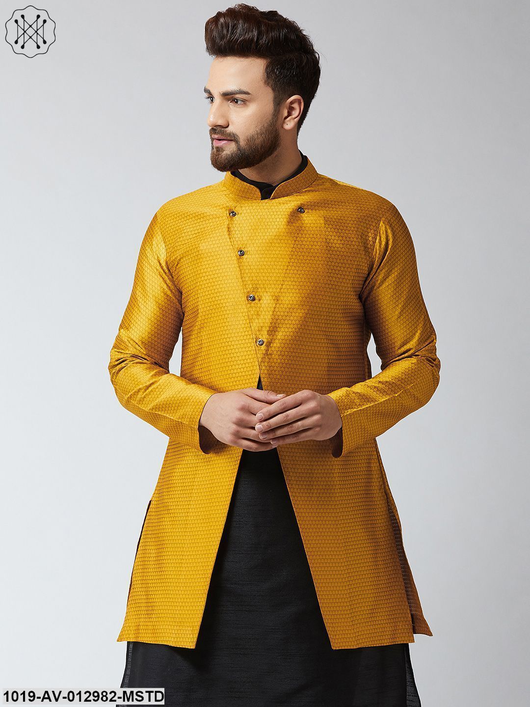 Men's Silk Blend Mustard Only Sherwani Jacket