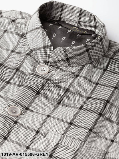 Men's Cotton Blend Grey & Black Checked Nehru Jacket