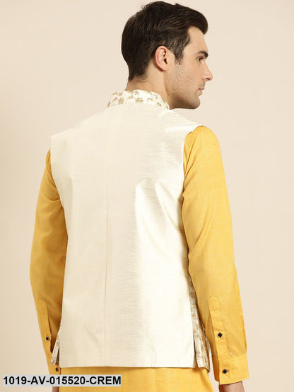 Men's Silk Blend Cream & Gold Embroidered Nehru Jacket