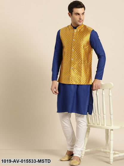 Men's Silk Blend Mustard & Multi Color Self Design Nehru Jacket