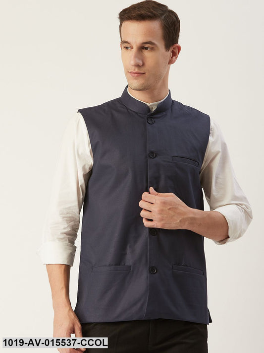 Men's Cotton Blend Charcoal Grey Solid Nehru Jacket