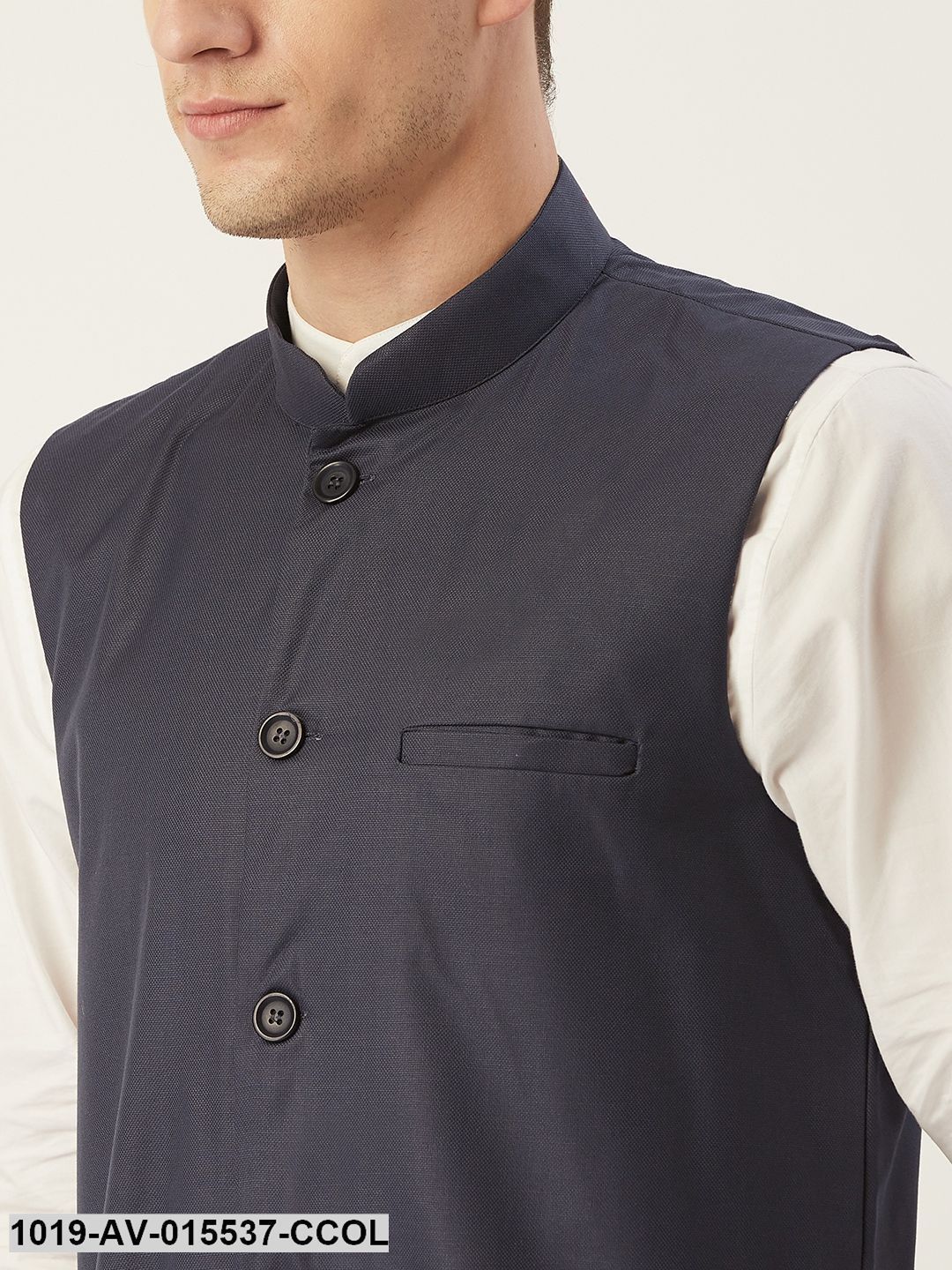 Men's Cotton Blend Charcoal Grey Solid Nehru Jacket