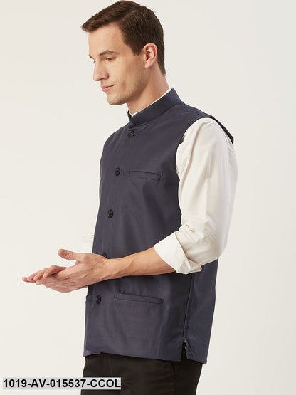 Men's Cotton Blend Charcoal Grey Solid Nehru Jacket