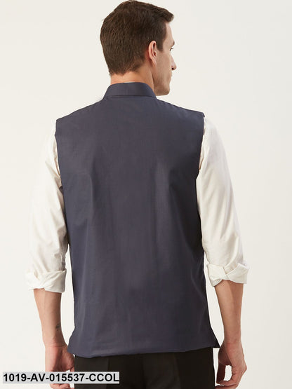 Men's Cotton Blend Charcoal Grey Solid Nehru Jacket