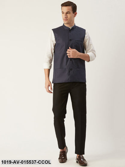 Men's Cotton Blend Charcoal Grey Solid Nehru Jacket