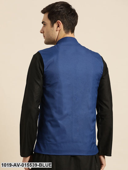 Men's Cotton Blend Royal Blue Solid Nehru Jacket