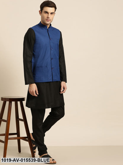 Men's Cotton Blend Royal Blue Solid Nehru Jacket