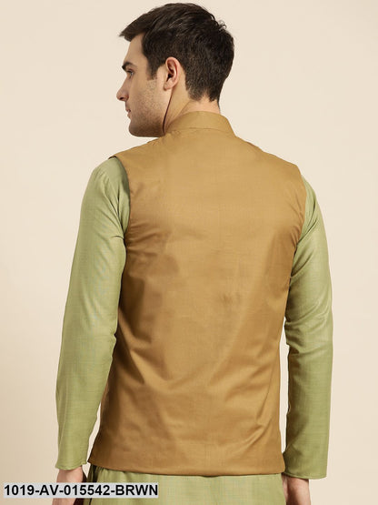 Men's Cotton Blend Brown Solid Nehru Jacket