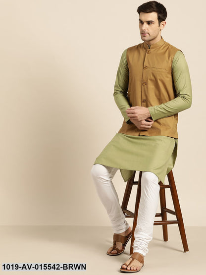 Men's Cotton Blend Brown Solid Nehru Jacket