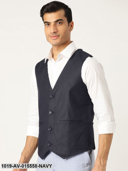 Men's Cotton Blend Navy Blue Solid Waistcoat