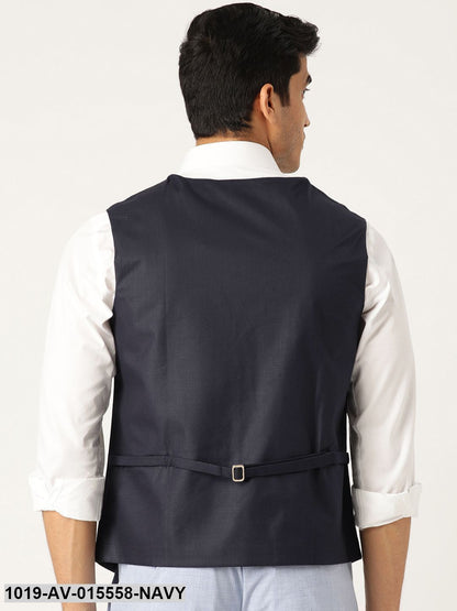 Men's Cotton Blend Navy Blue Solid Waistcoat