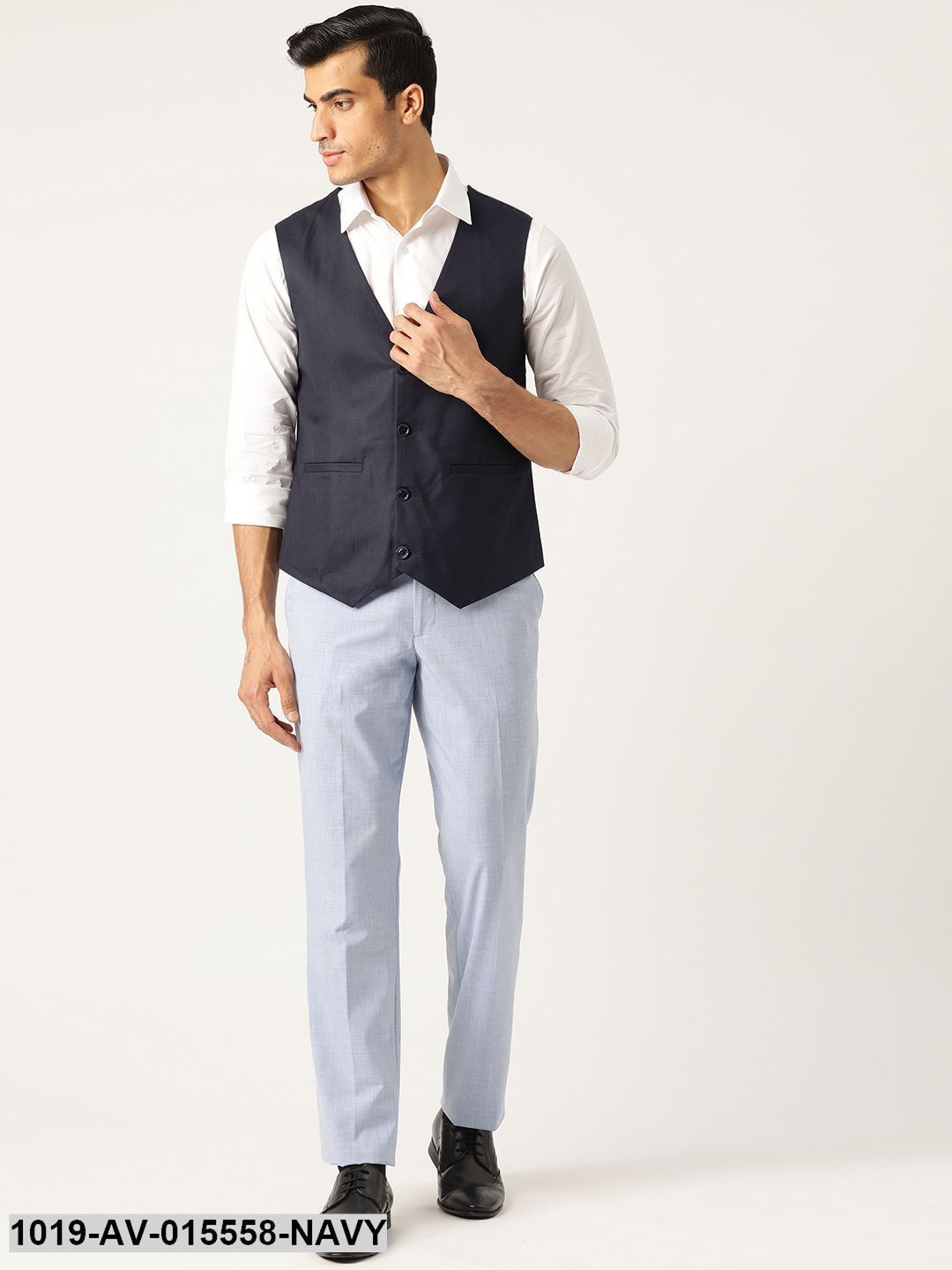 Men's Cotton Blend Navy Blue Solid Waistcoat