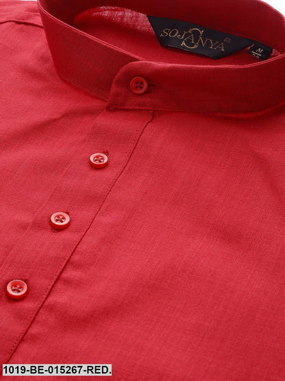 Men's Cotton Red Solid Short Kurta