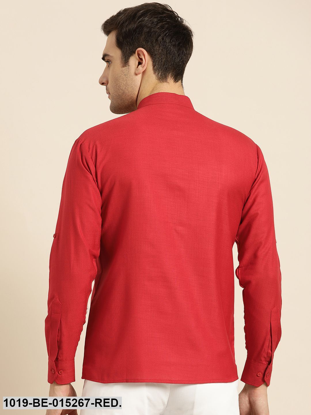 Men's Cotton Red Solid Short Kurta