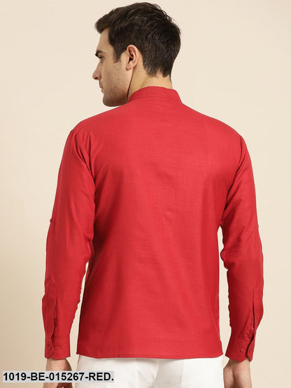 Men's Cotton Red Solid Short Kurta