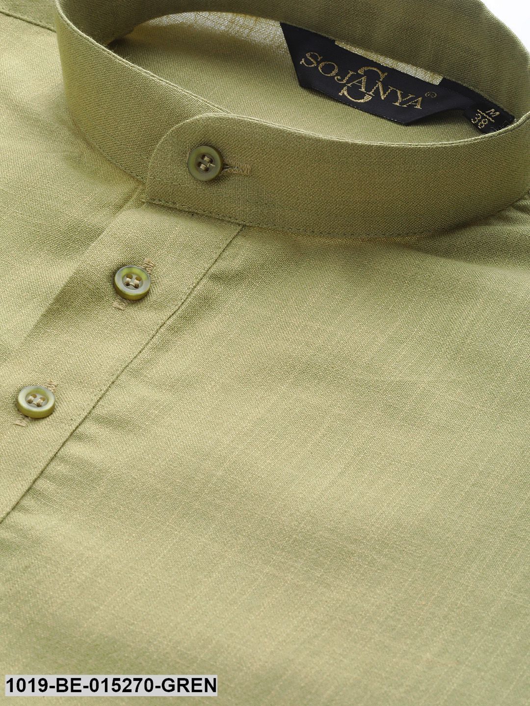 Men's Cotton Pista Green Solid Short Kurta