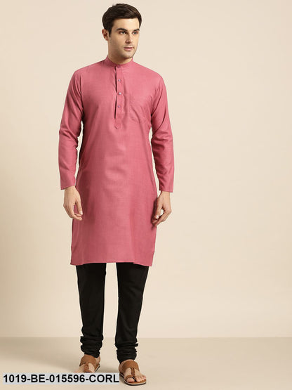 Men's Cotton Dark Coral Solid Only Kurta