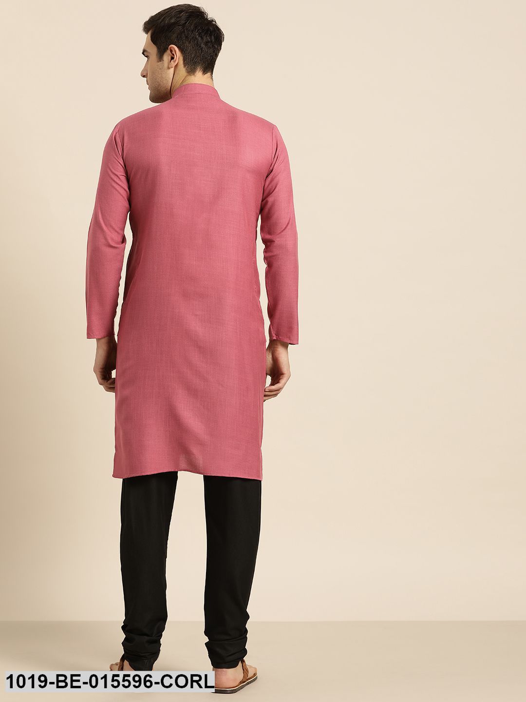 Men's Cotton Dark Coral Solid Only Kurta