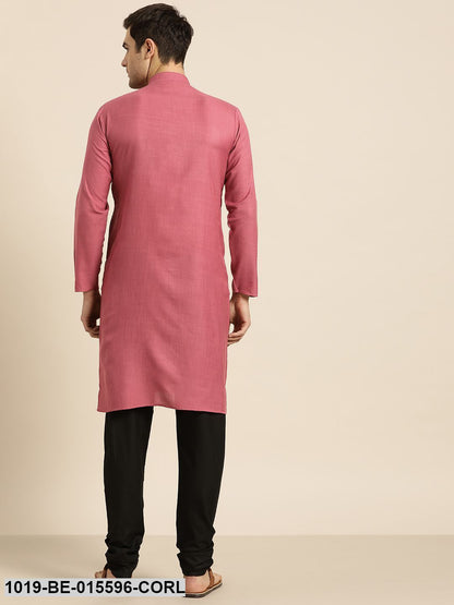 Men's Cotton Dark Coral Solid Only Kurta