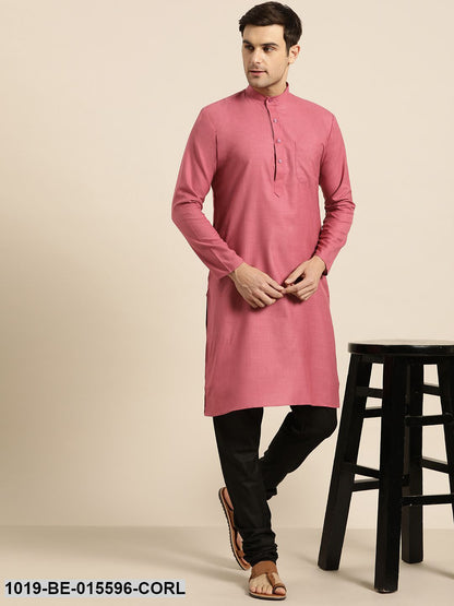 Men's Cotton Dark Coral Solid Only Kurta