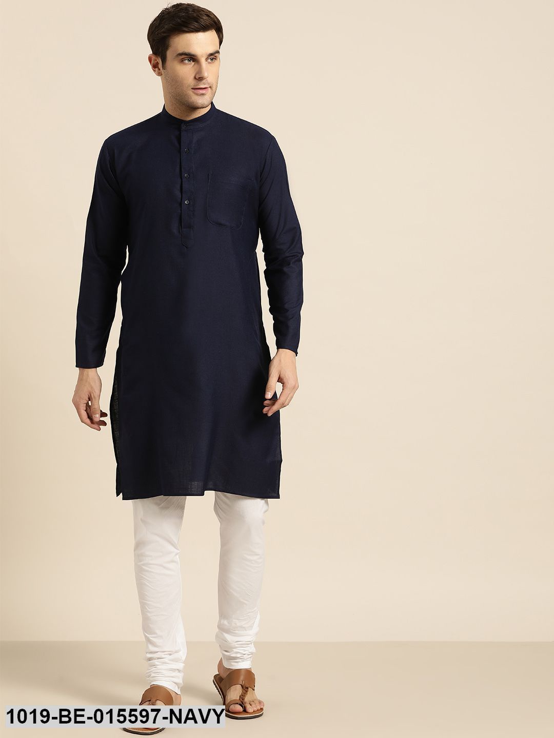 Men's Cotton Navy Blue Solid Only Kurta