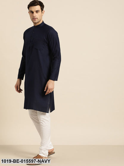 Men's Cotton Navy Blue Solid Only Kurta