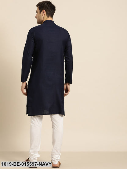 Men's Cotton Navy Blue Solid Only Kurta