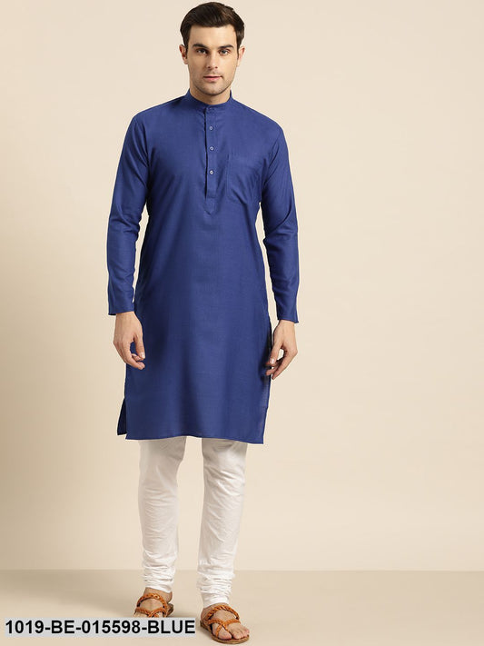 Men's Cotton Royal Blue Solid Only Kurta