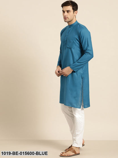 Men's Cotton Peacock Blue Solid Only Kurta