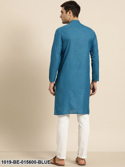 Men's Cotton Peacock Blue Solid Only Kurta