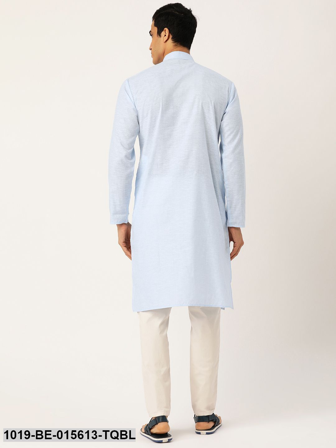 Men's Cotton Sky Blue & White Striped Only Kurta