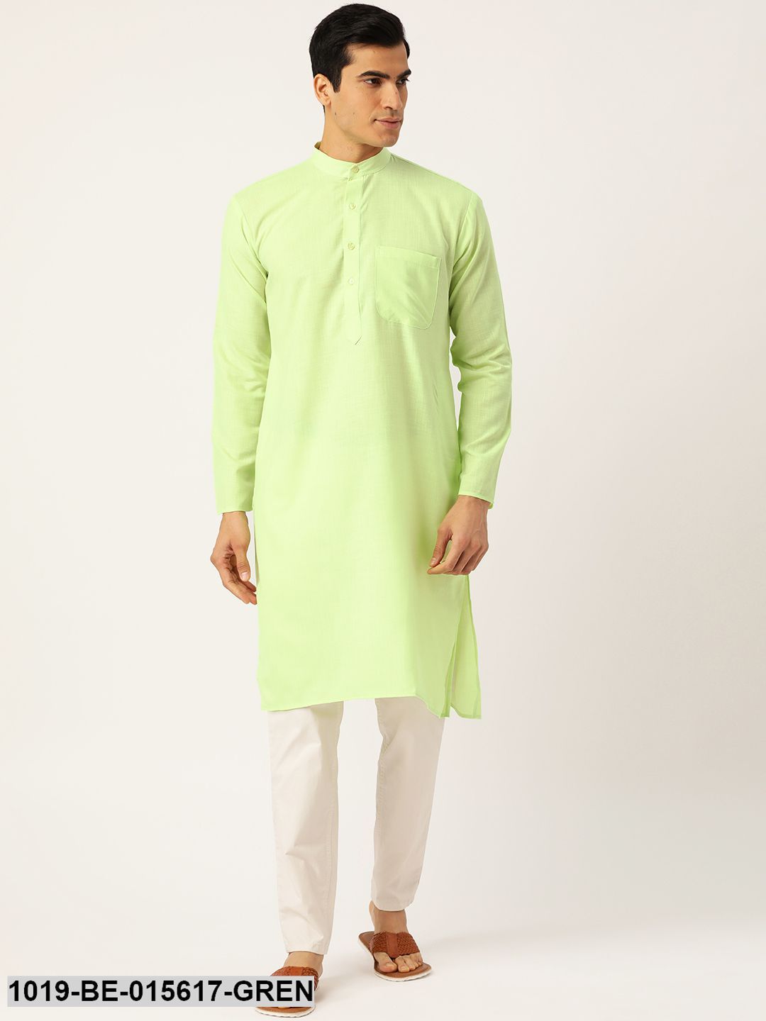 Men's Cotton Green Solid Only Kurta