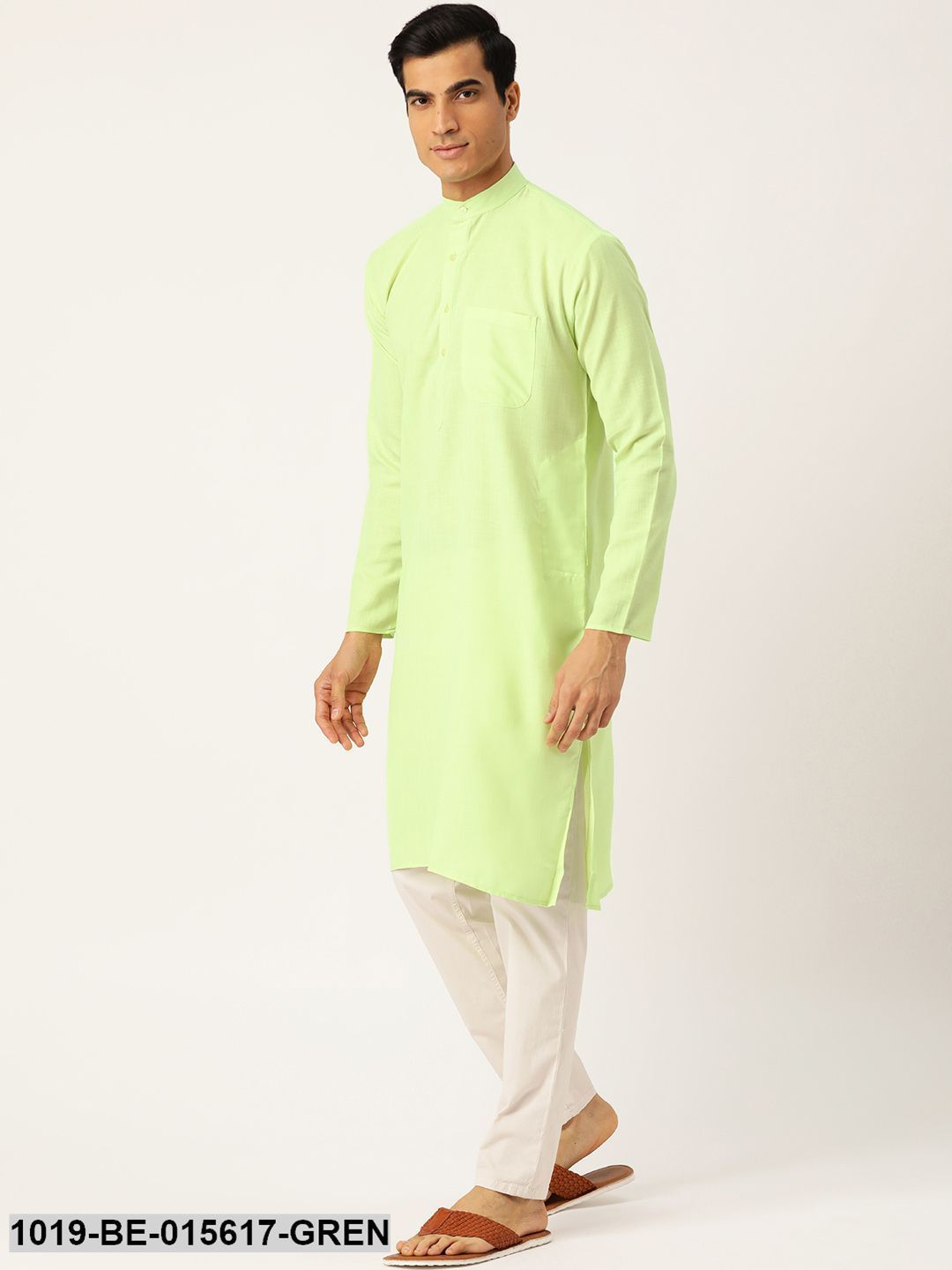 Men's Cotton Green Solid Only Kurta