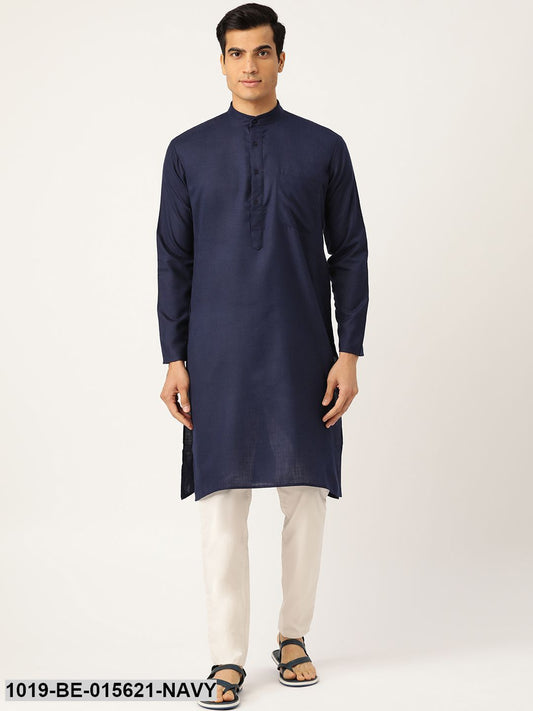 Men's Cotton Navy Blue Solid Only Kurta