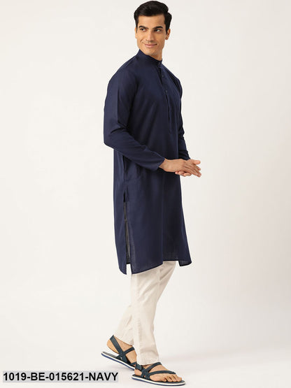 Men's Cotton Navy Blue Solid Only Kurta