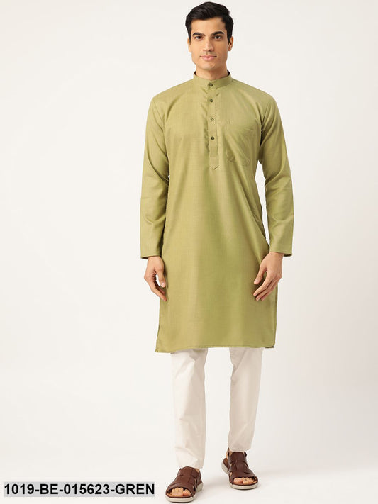 Men's Cotton Pista Green Solid Only Kurta