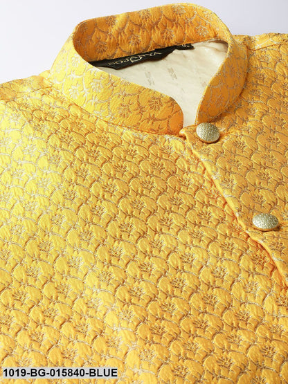 Men's Silk Blend Royal Blue Kurta Pyjama & Mustard Nehru jacket Combo