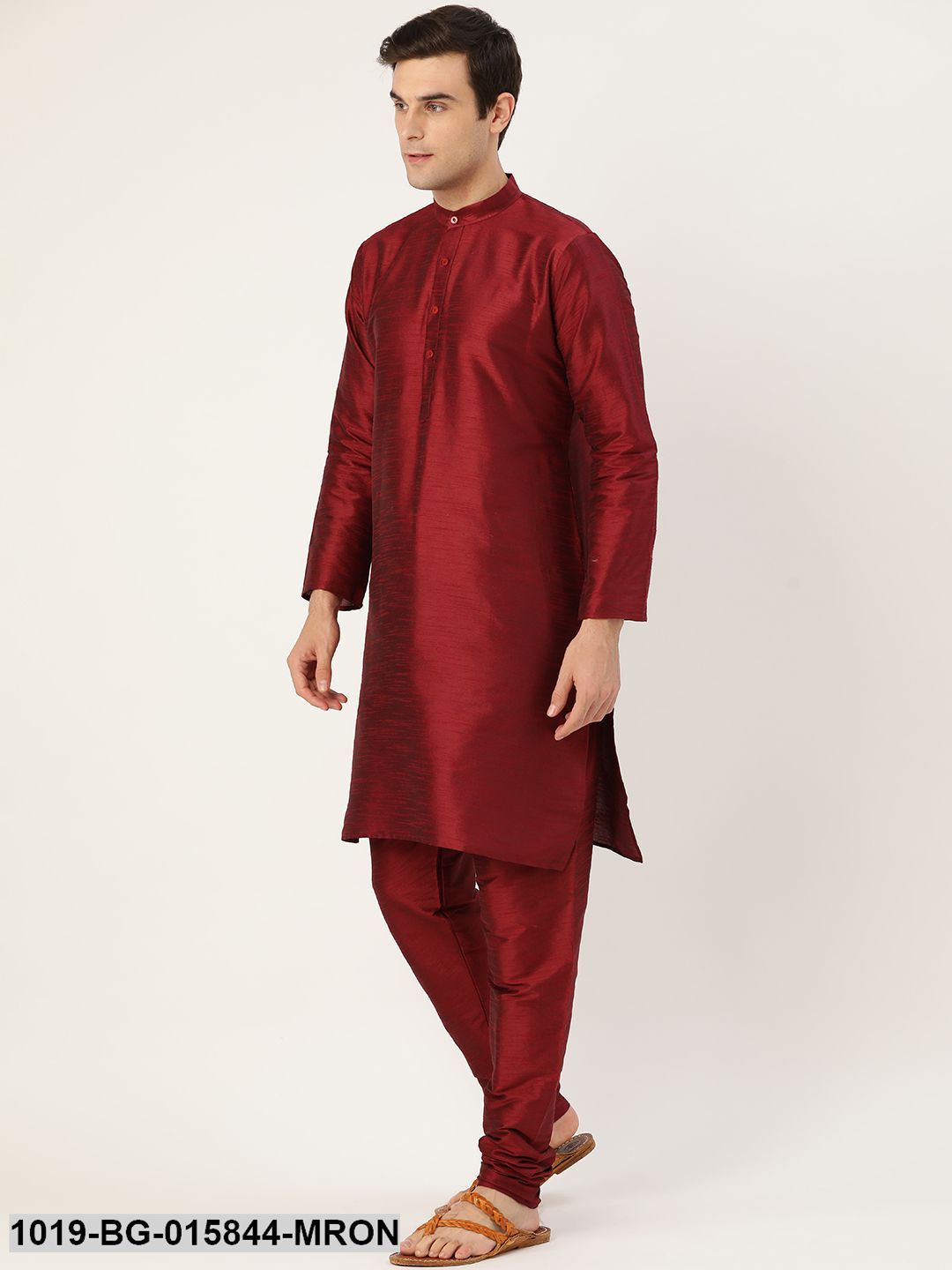 Men's Silk Blend Maroon Kurta Pyjama & Mustard Nehru jacket Combo