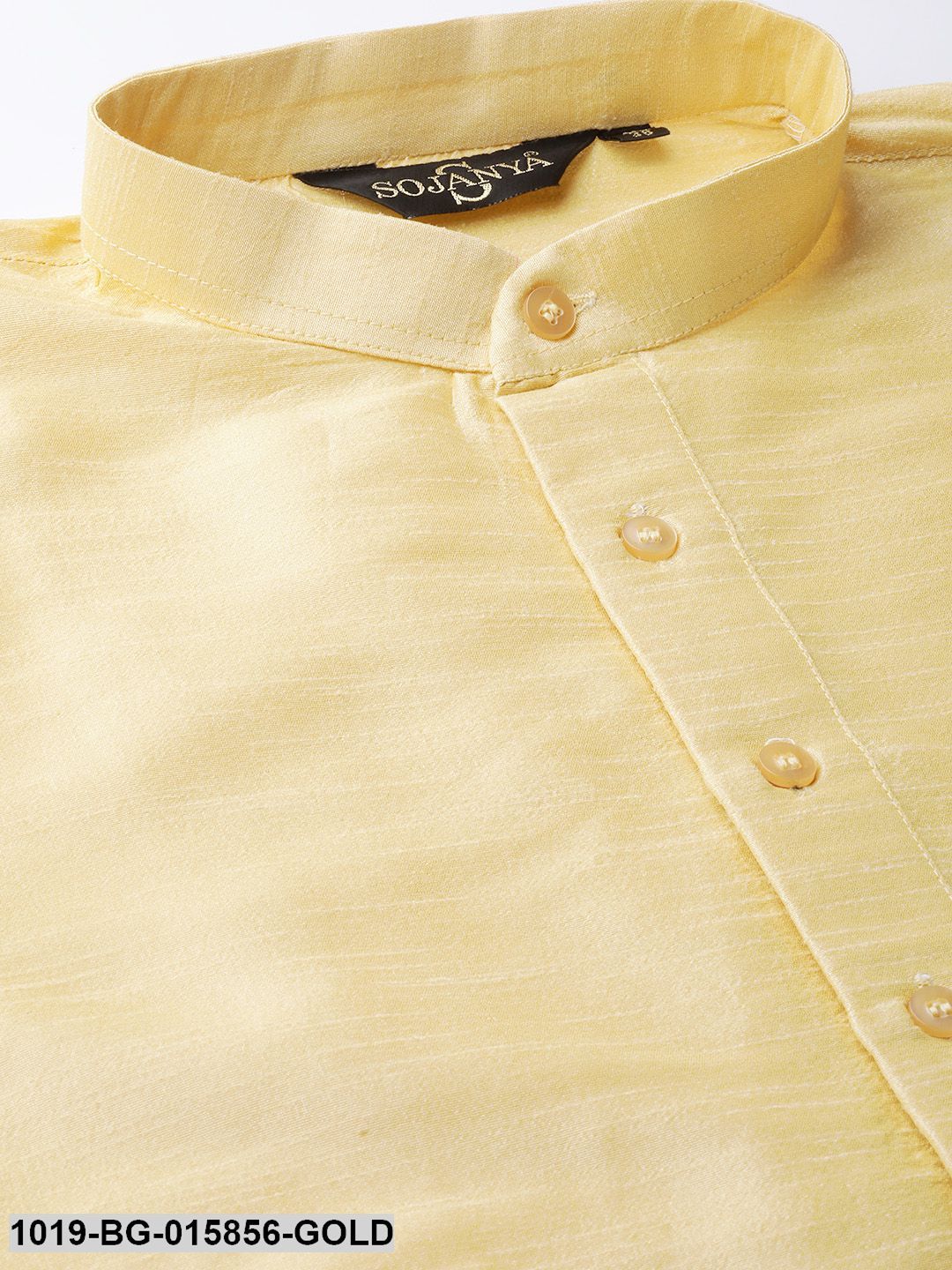 Men's Silk Blend Gold Kurta Pyjama & Mustard Nehru jacket Combo