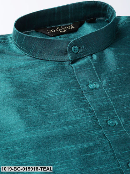 Men's Silk Blend Teal Green Kurta Pyjama & Sea Green Nehru jacket Combo