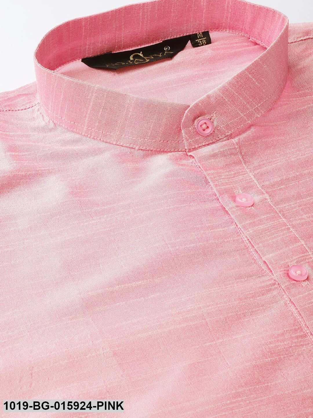 Men's Silk Blend Pink Kurta Pyjama & Navy Blue Nehru jacket Combo