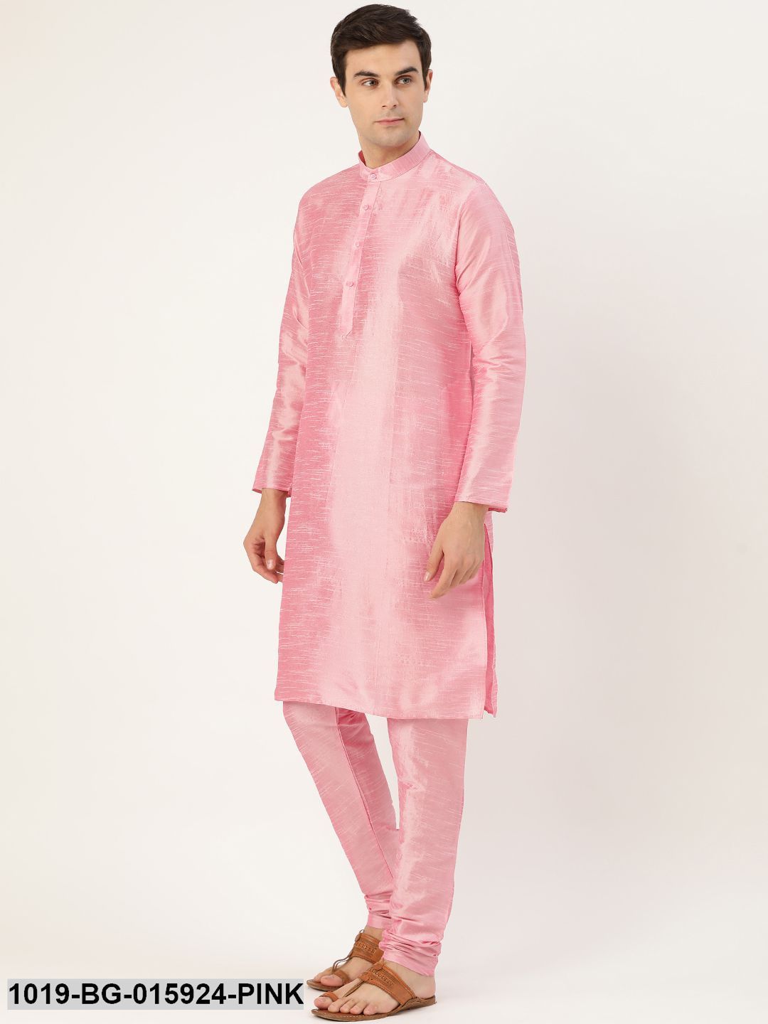 Men's Silk Blend Pink Kurta Pyjama & Navy Blue Nehru jacket Combo