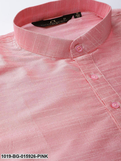 Men's Silk Blend Pink Kurta Pyjama & Black Nehru jacket Combo